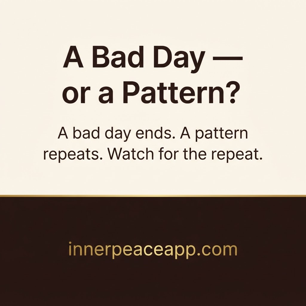 Split Pinterest pin, cream top and dark bottom, about the difference between a bad day and a narcissistic pattern.
