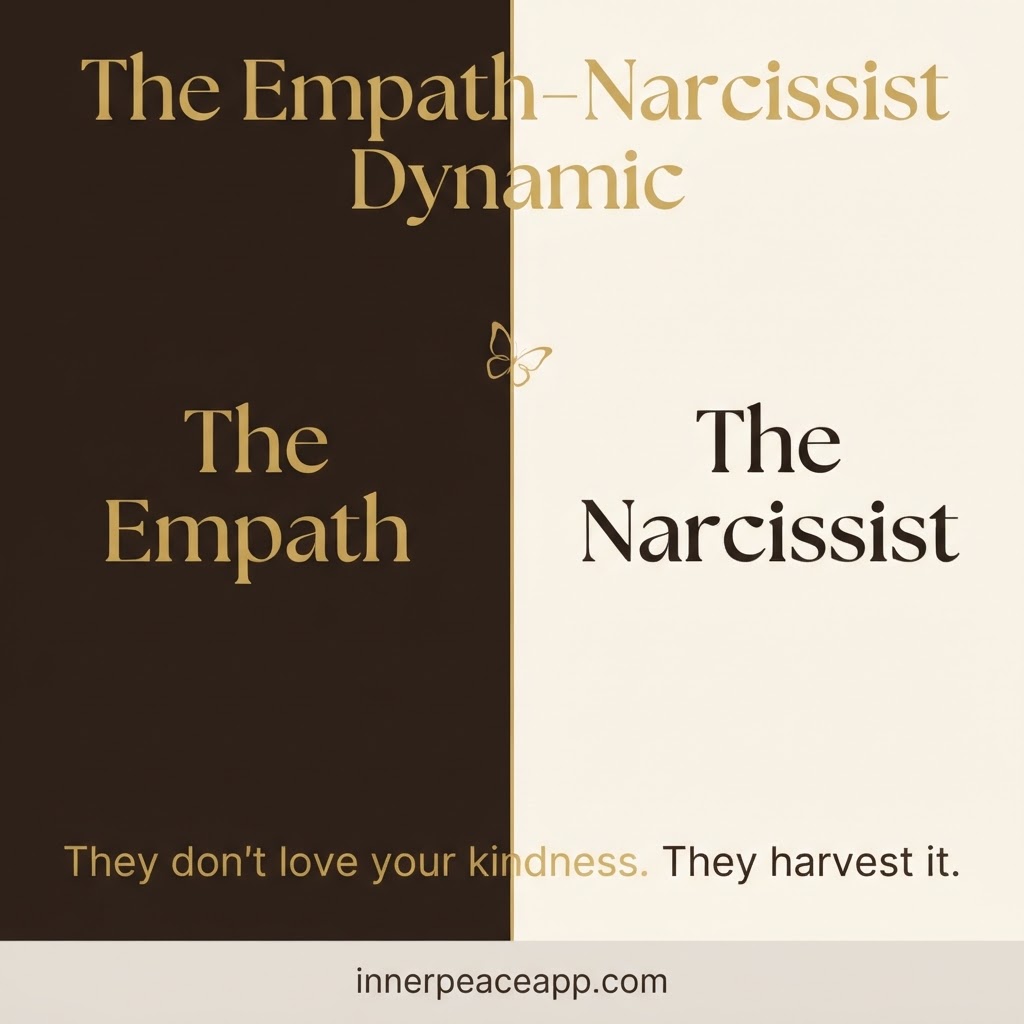 Split Pinterest pin contrasting The Empath on a dark half and The Narcissist on a cream half, with a gold divider.