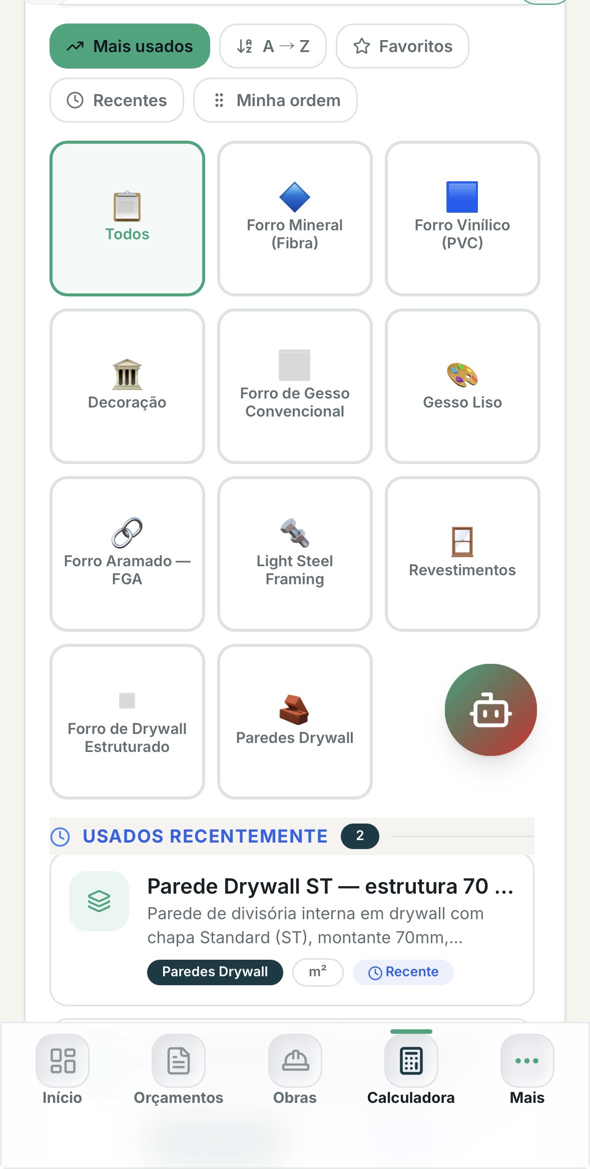 Materiais e calculadora técnica