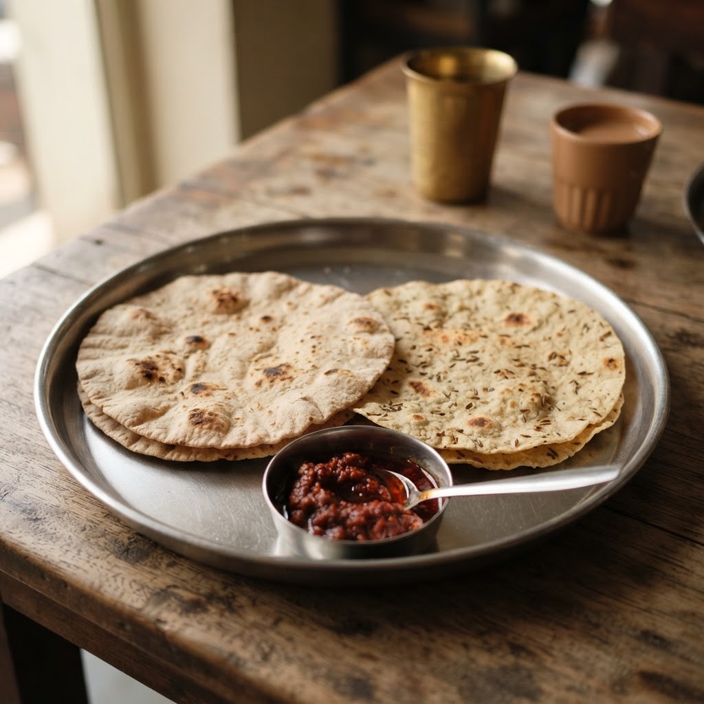 Bhakhri / Jeera Bhakhri (2 pcs) with Garlic Chutney