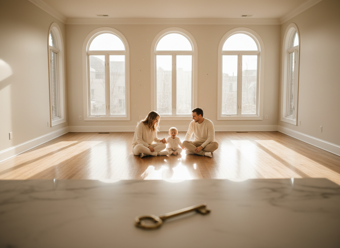 Happy family enjoying their beautifully unpacked new home