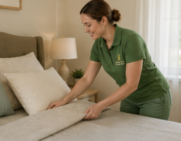 Caregiver making the bed