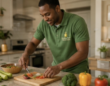 Caregiver chopping vegetables