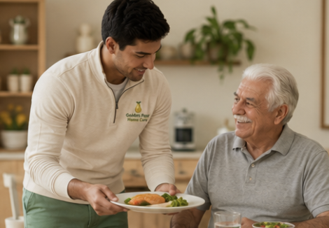 Caregiver serving a meal to client