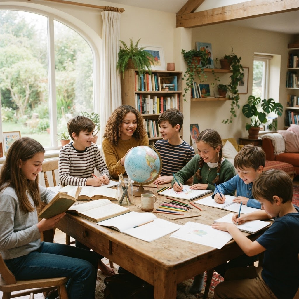 Home-education friendly KS2, KS3 and GCSE memberships at OpenSpace — children learning together in a calm, welcoming space