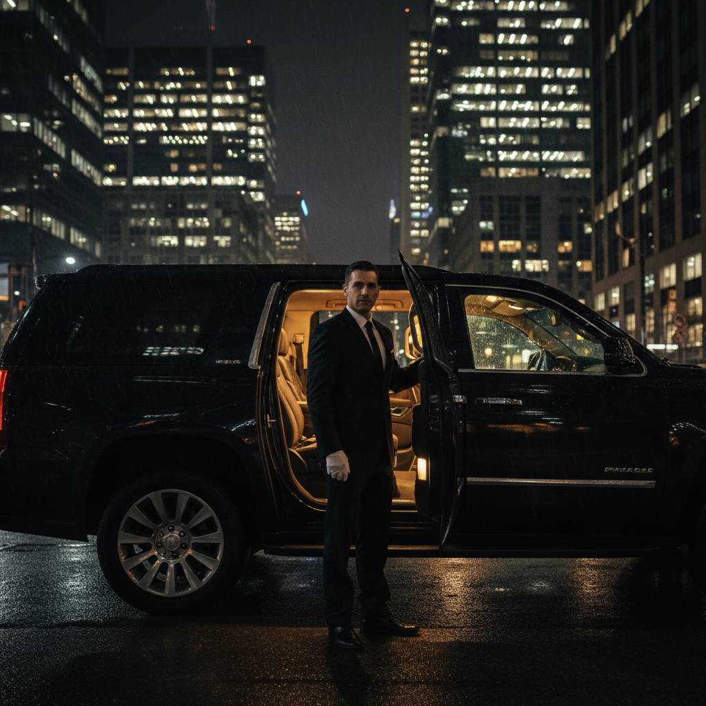 Sherwan Limo chauffeur opening the door for bride and groom wedding transportation