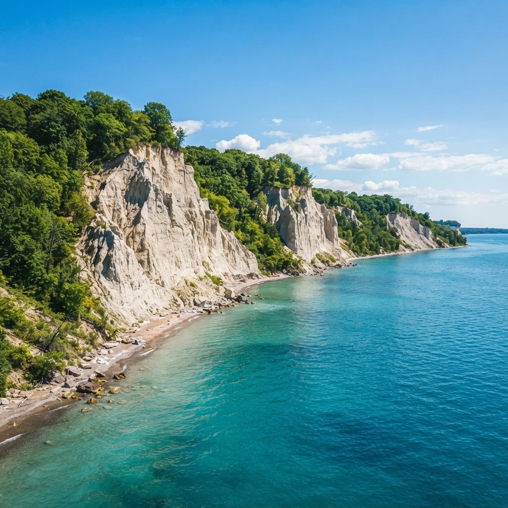 Scarborough Bluffs — dramatic white cliffs meeting Lake Ontario