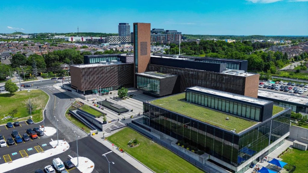 Aerial view of Vaughan City Hall complex and surrounding area