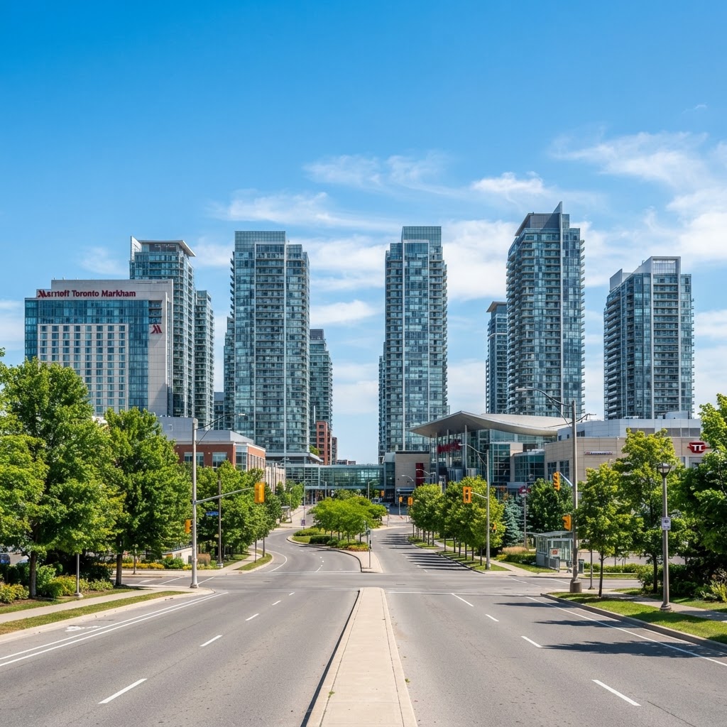 Scarborough Town Centre modern skyline with glass towers