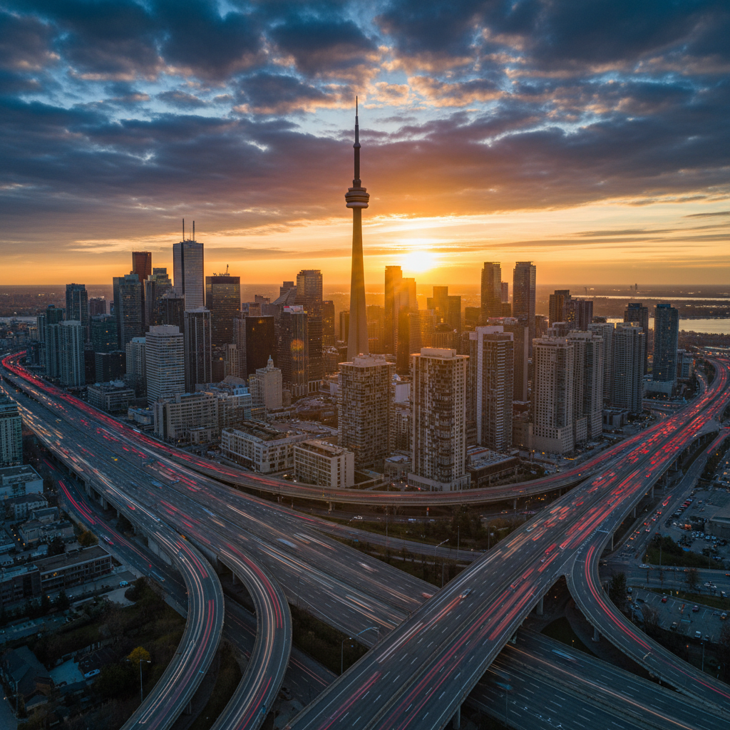 Downtown Toronto financial district skyline for corporate roadshow transportation