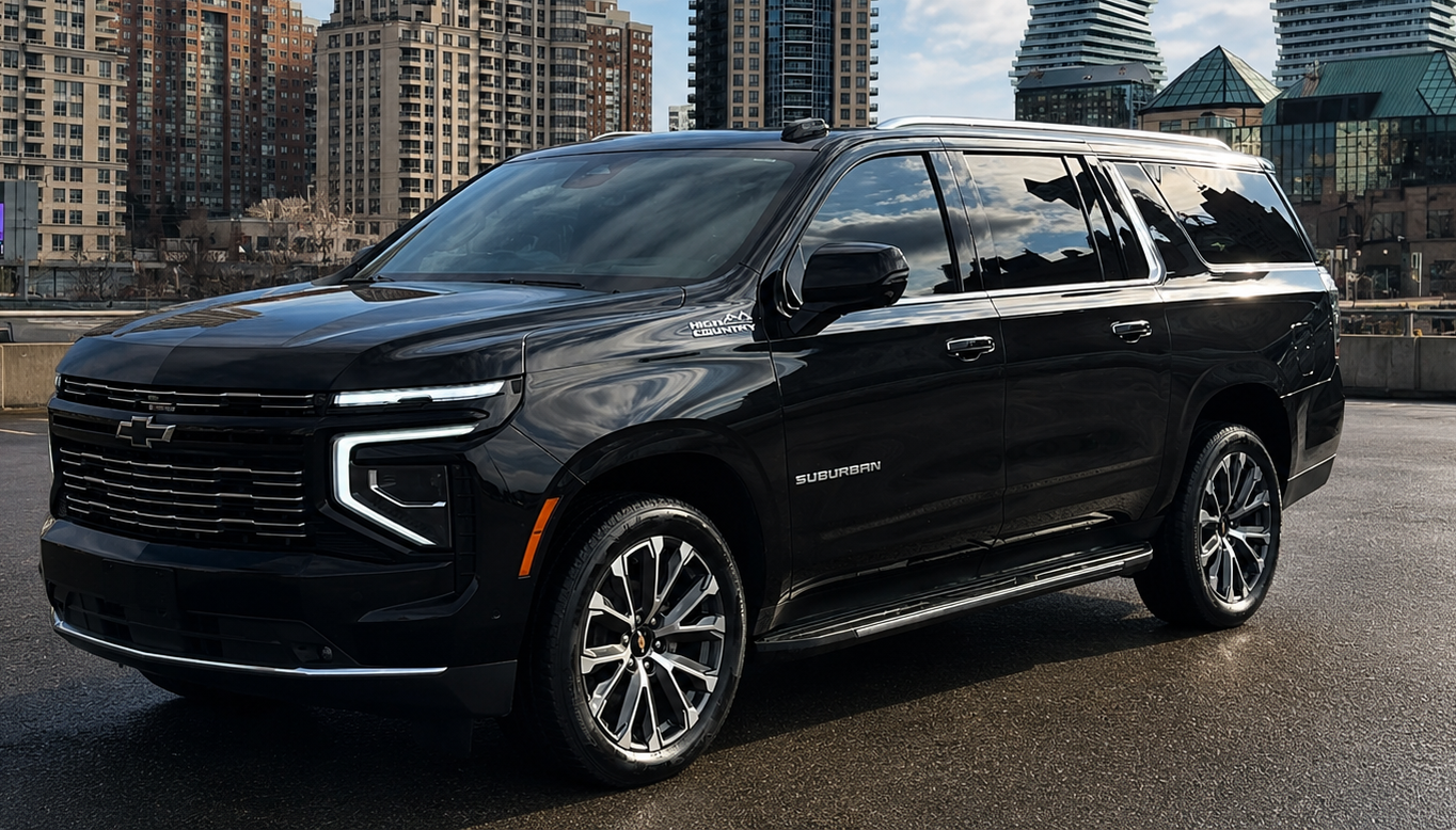 Black 2026 Chevrolet Suburban High Country exterior — luxury fleet