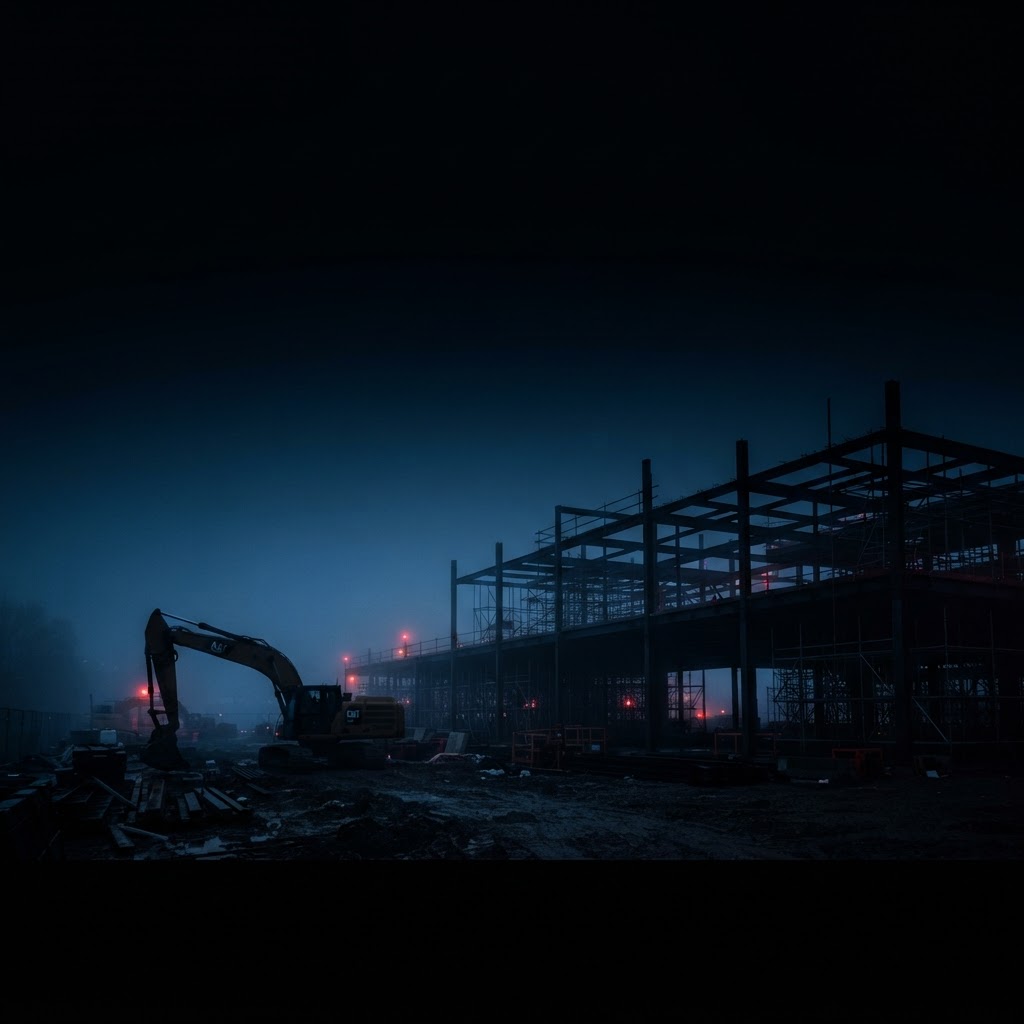 Construction site at dusk
