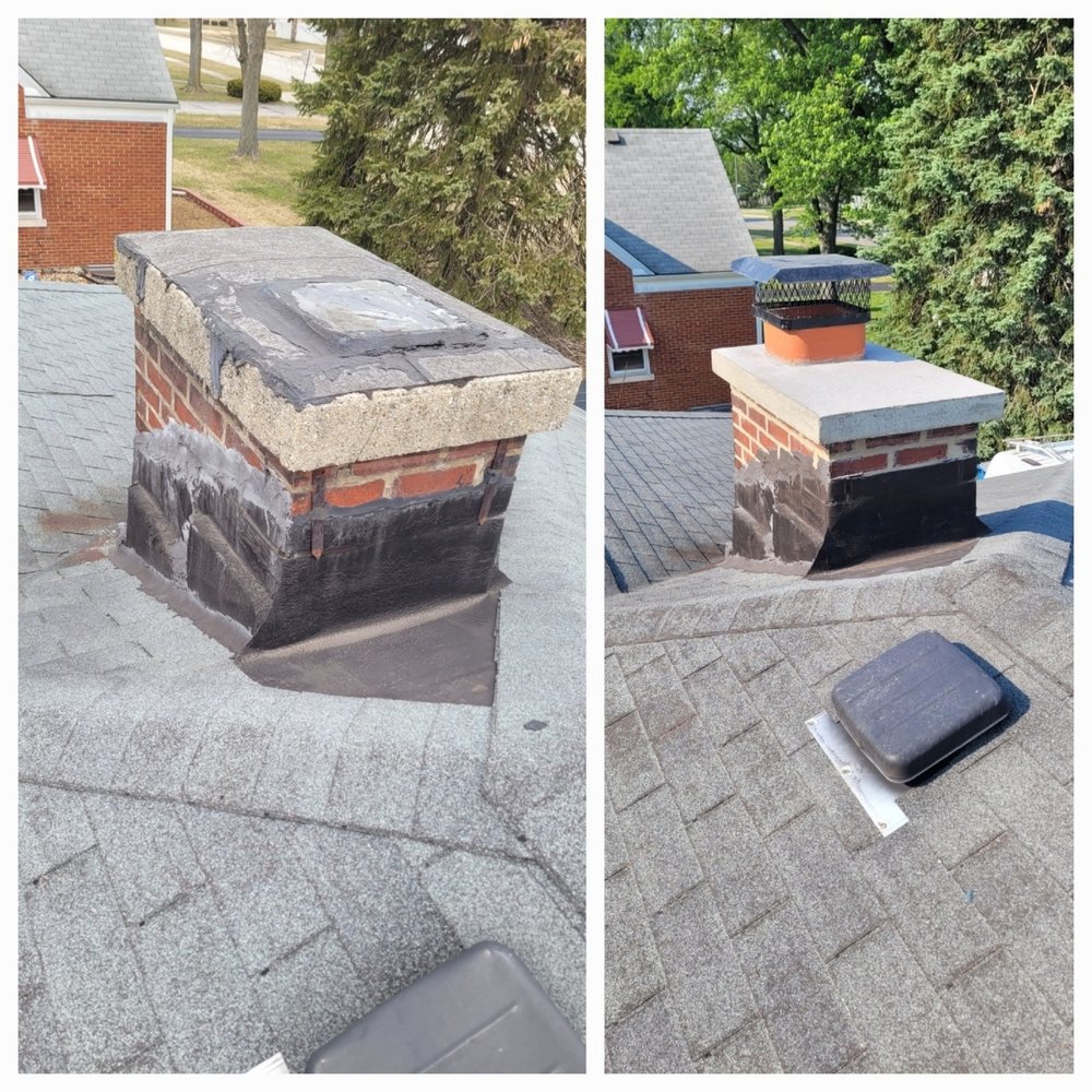 Chimney repair on residential roof
