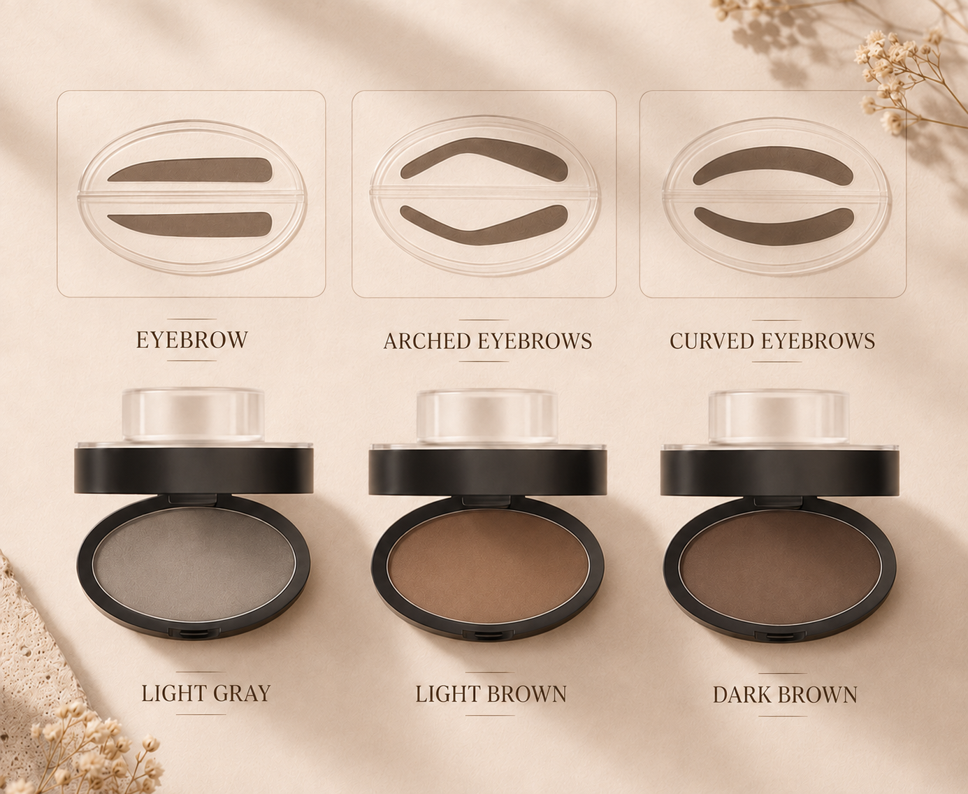 EverArch Brow Stamp — three shapes and shades