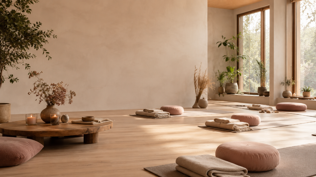 The Holding Space — a calm meditation studio with cushions and candles