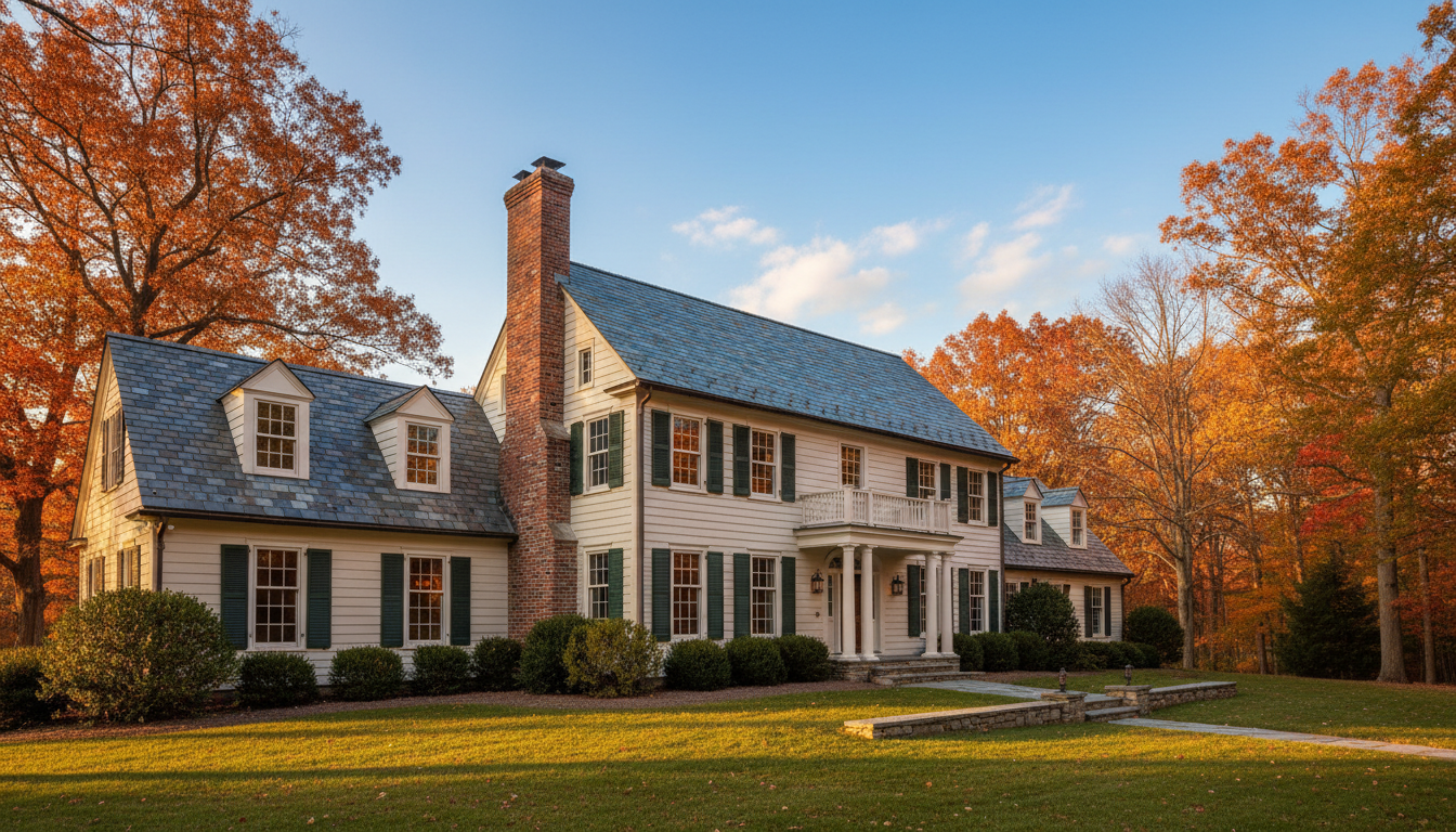 Beautiful home with a well-maintained chimney at golden hour