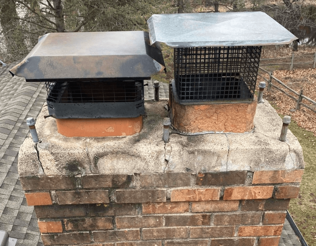 Old deteriorating chimney caps before replacement