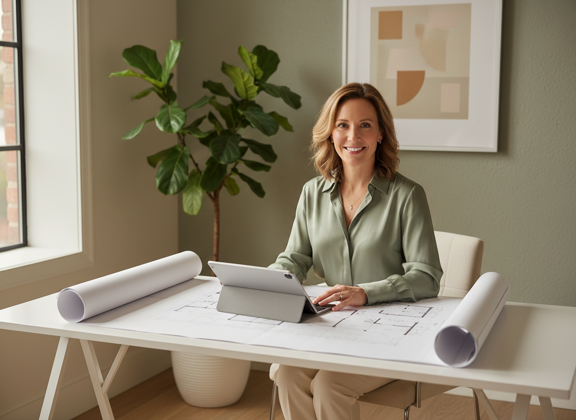 Professional real estate agent at a modern desk