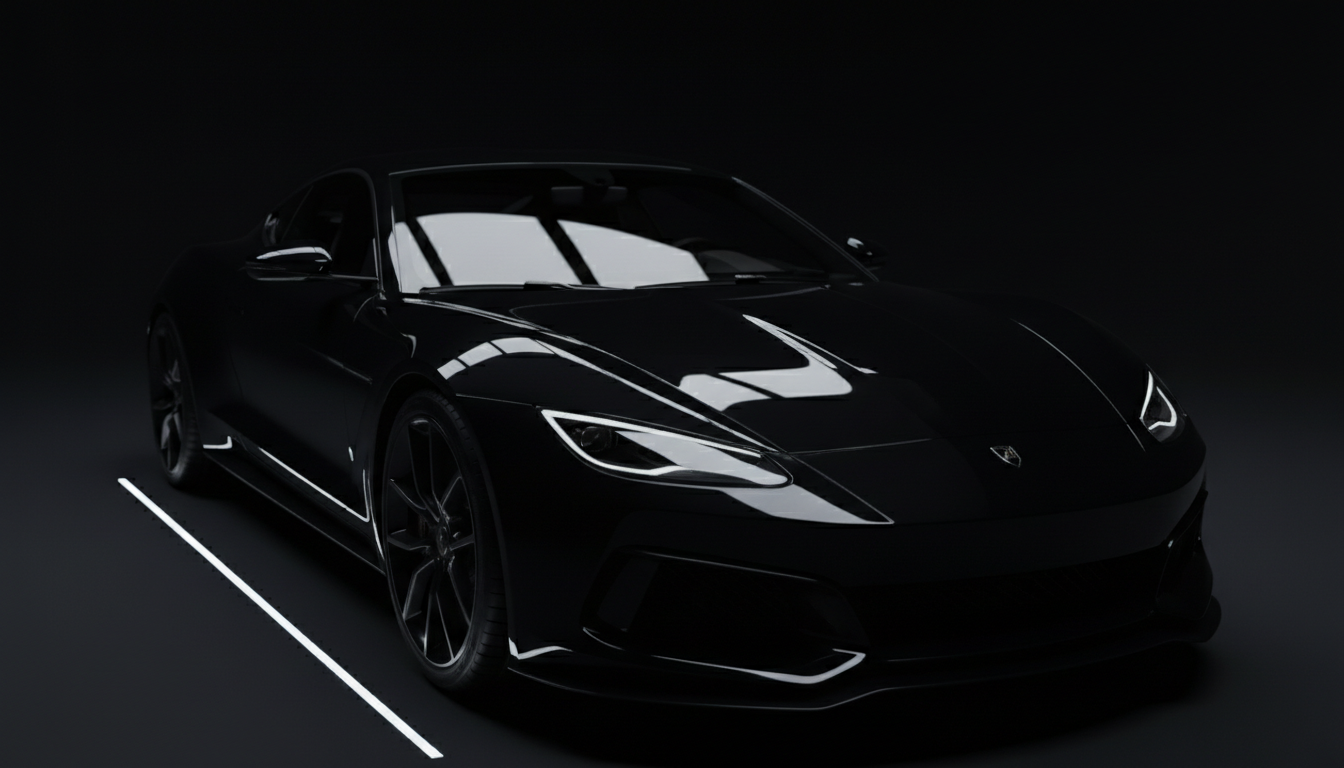 Black sports car in studio lighting