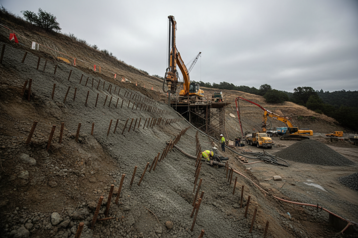 Soil nailing and mass excavation project in Oakland Hills, CA by Advance Concrete