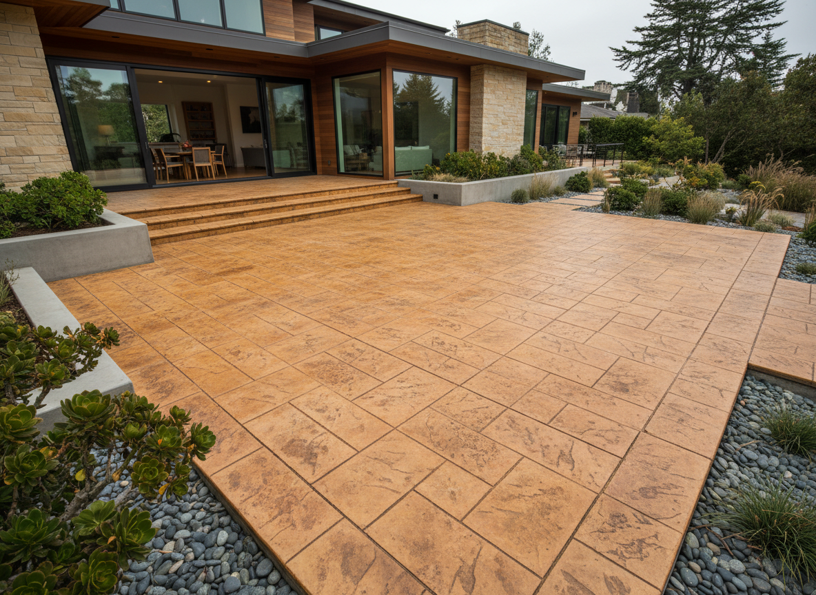 Stamped decorative concrete installation in Palo Alto, CA by Advance Concrete