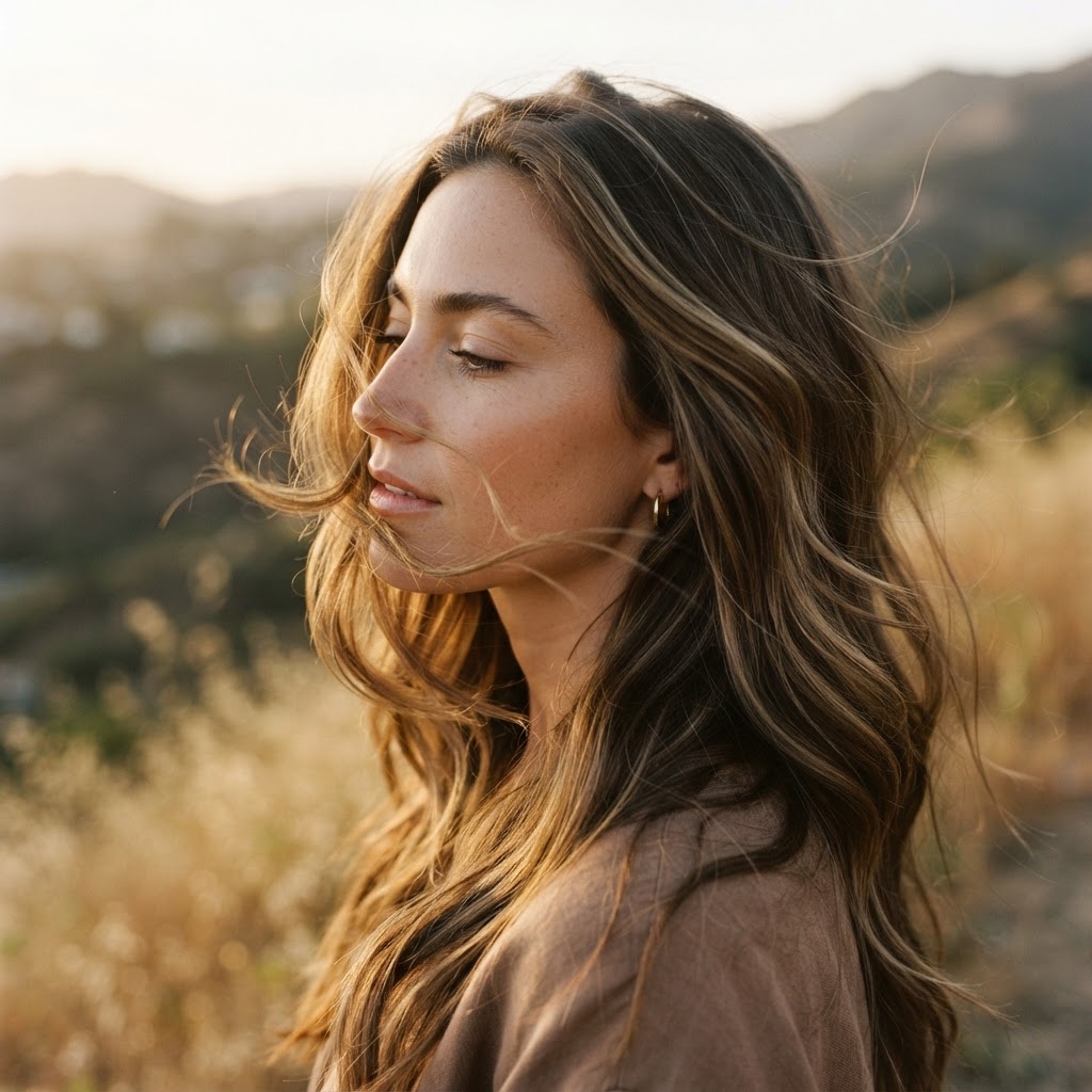 Editorial portrait of flowing natural hair
