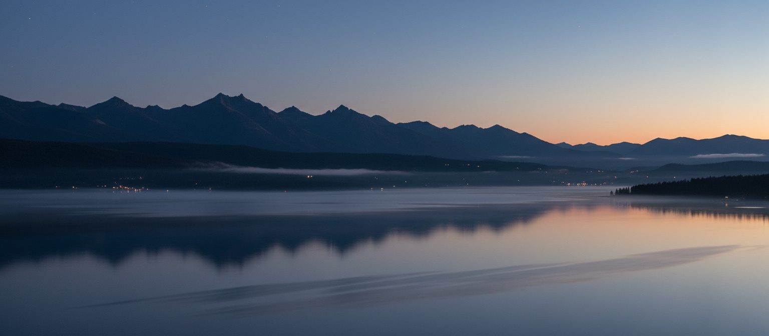 Coeur d'Alene region at dusk with mountains and lake