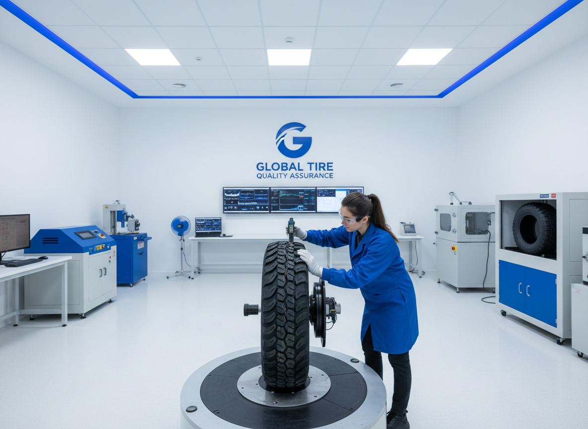 Quality control laboratory testing heavy duty truck tires