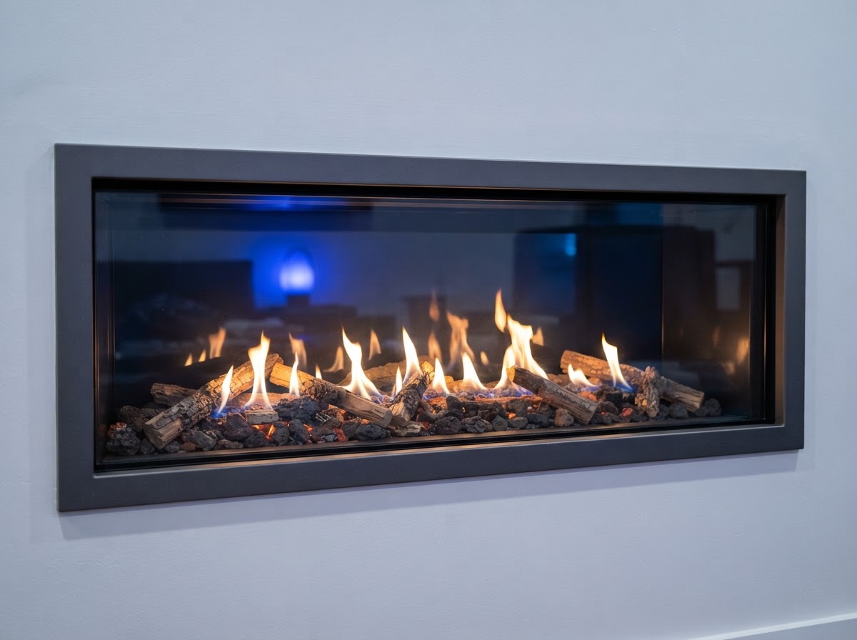 Linear gas fireplace detail