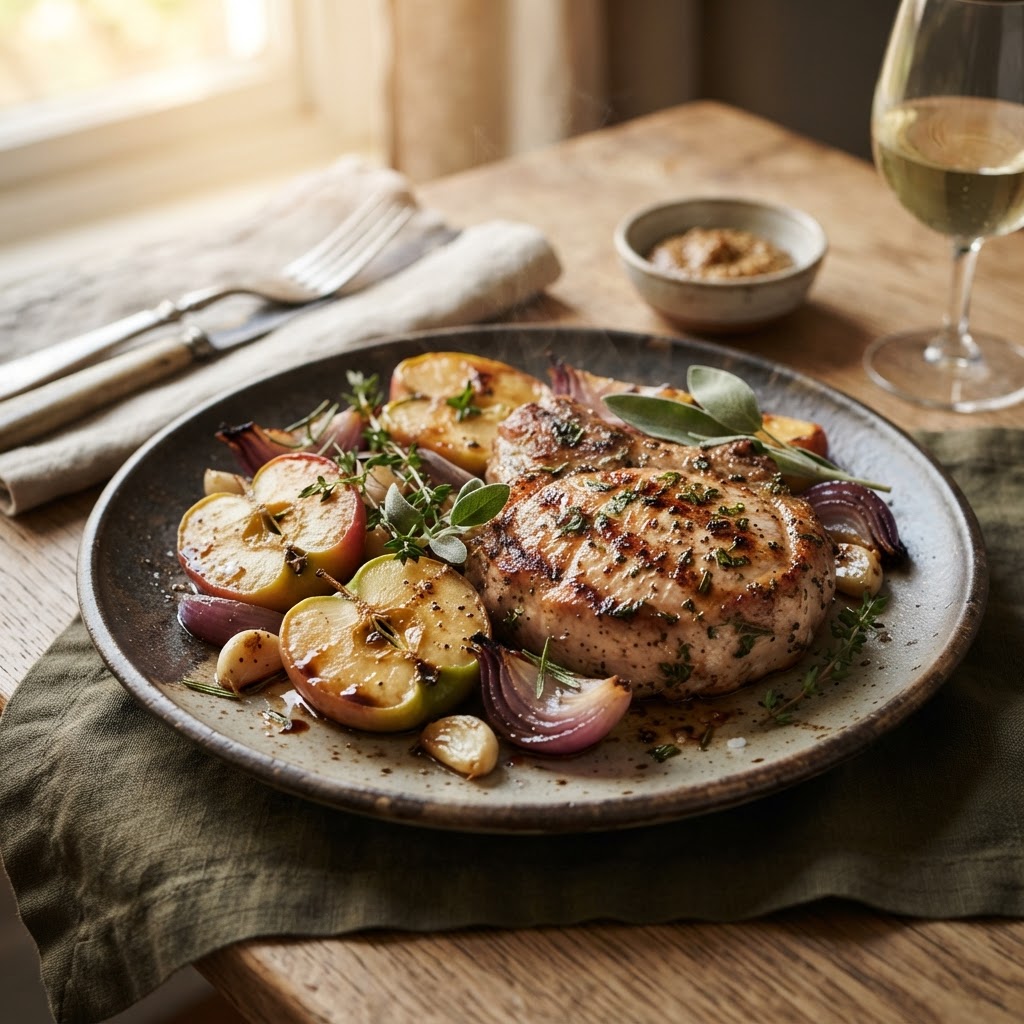 Quick Pork Chop and Apple Tray Bake on a Budget