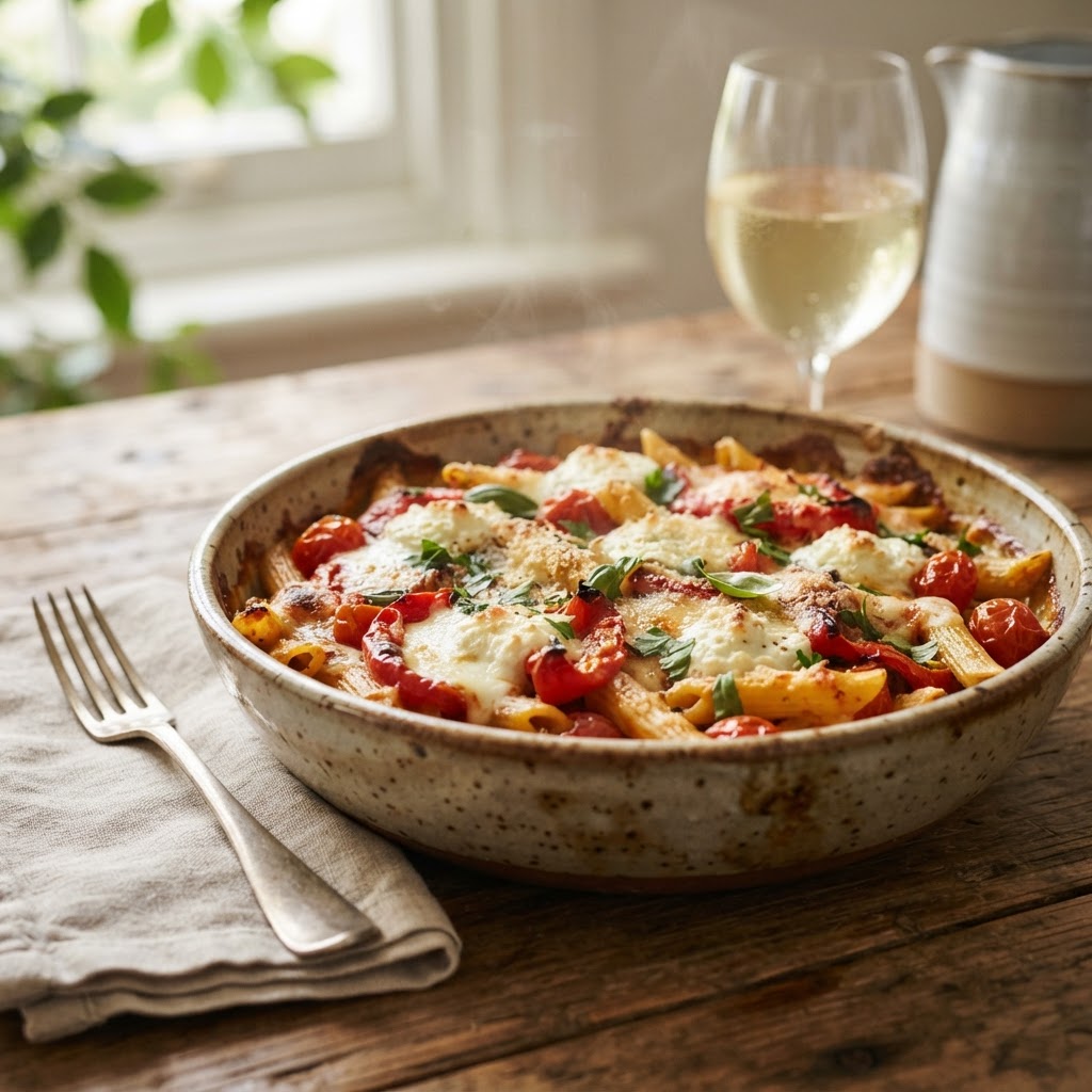 Roasted Capsicum and Ricotta Penne Bake - Easy Cheap Family Dinner