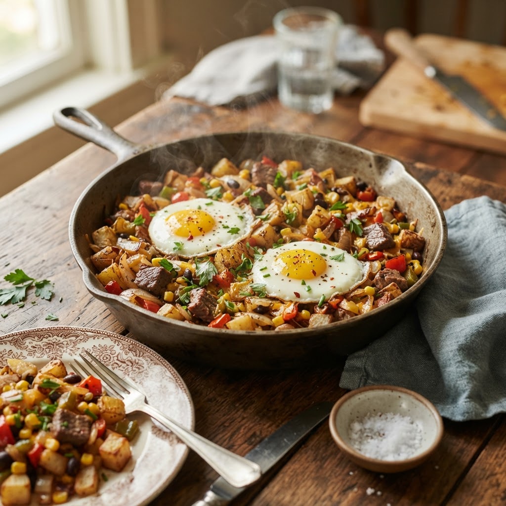 Easy Beef and Veggie Loaded Skillet Hash (Under $3 a Serve)