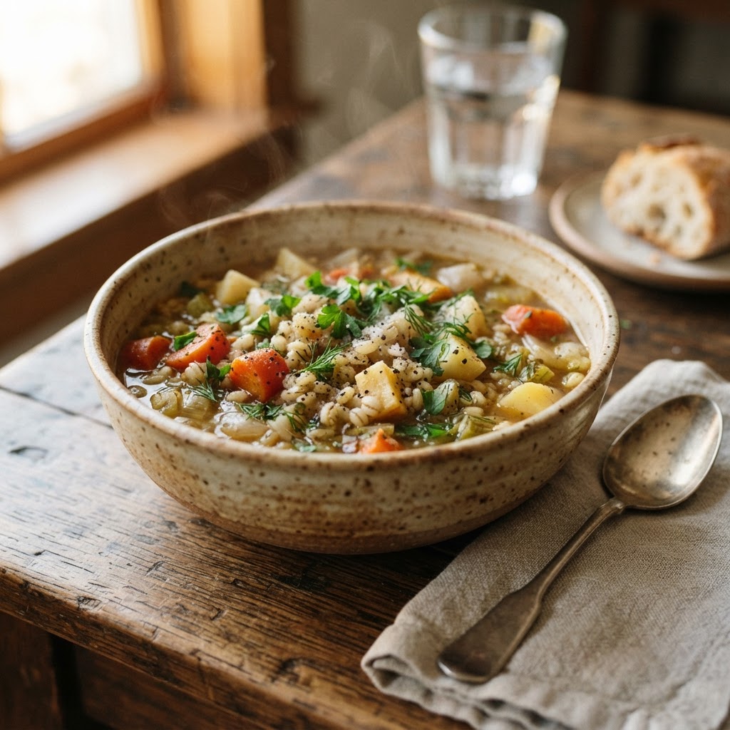 Rustic Barley and Root Vegetable Pot - Easy Cheap Family Dinner