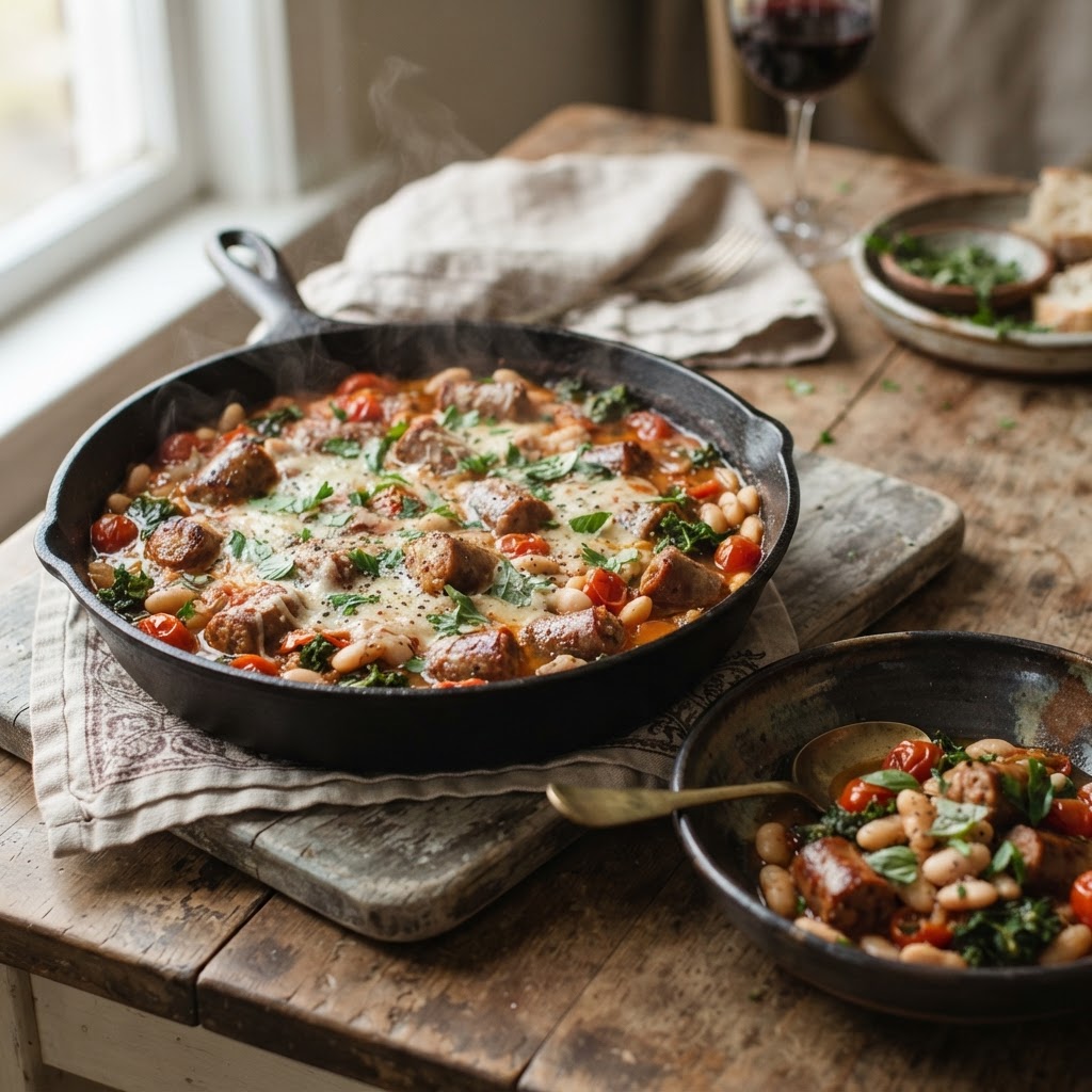 Cheap Dinner Idea: Rustic Sausage and White Bean Skillet