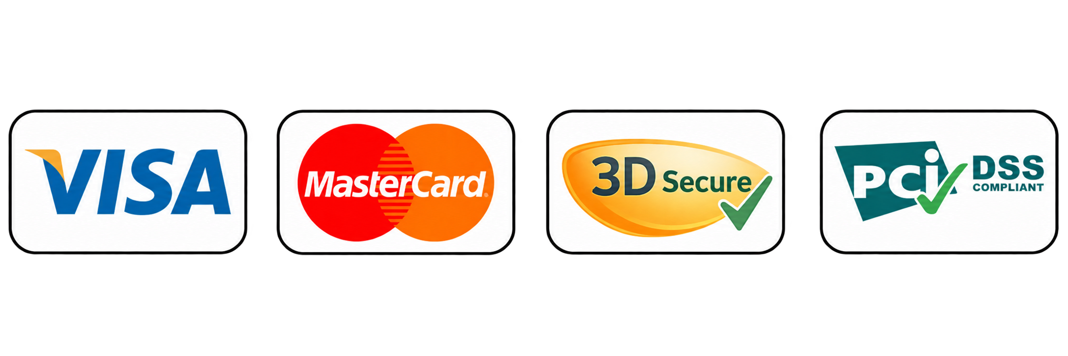 Visa, MasterCard, 3D Secure, PCI DSS Compliant