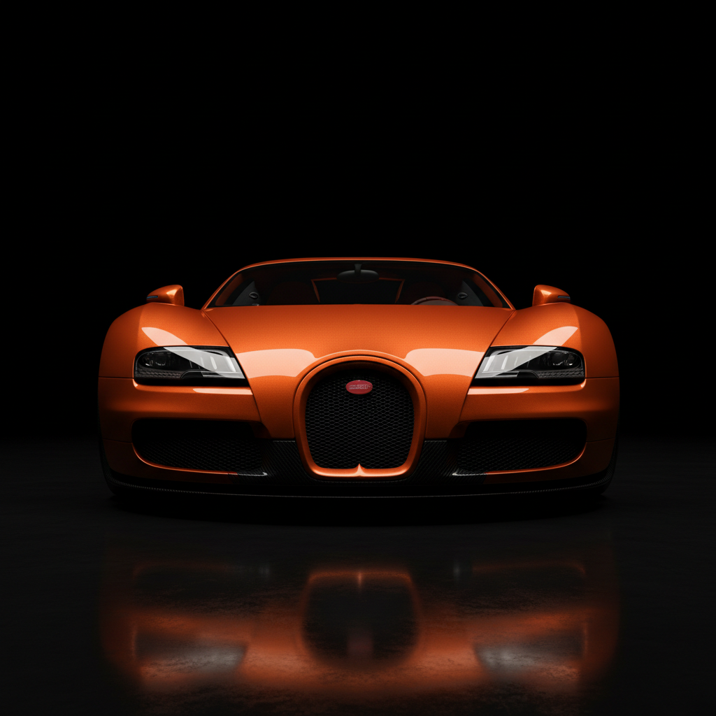 Bugatti Veyron hypercar — dramatic carbon black with hyper-orange lighting