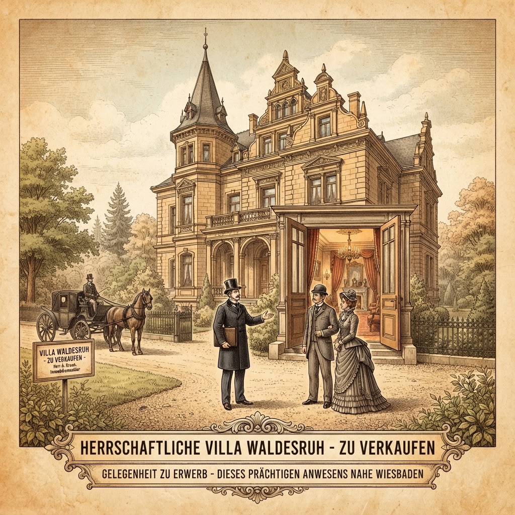 Historische Illustration: Immobilienverkauf und Wohnungsinszenierung im 19. Jahrhundert