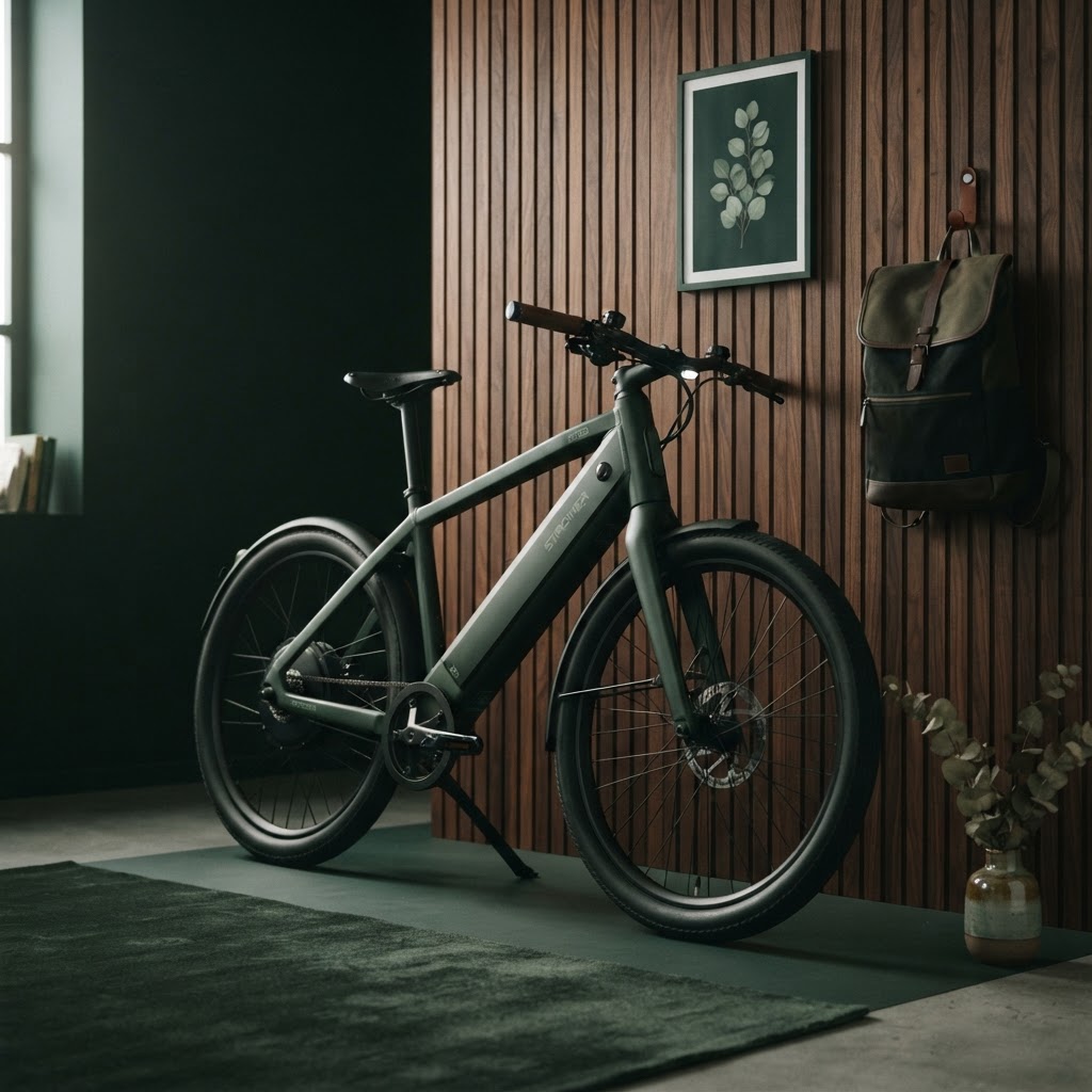 Speed-Pedelec E-Bike an dunkler Holzwand — S-Pedelec Versicherung