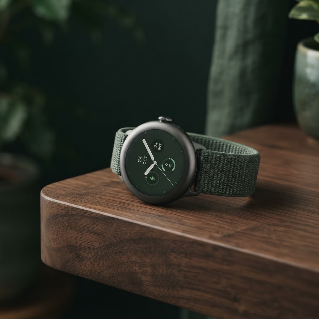 Moderne Smartwatch auf dunklem Walnussholz — Smartwatch Versicherung