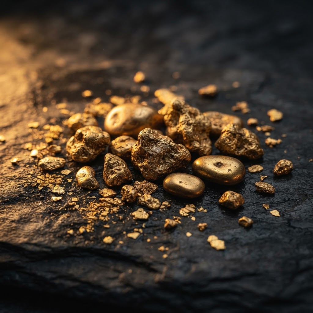 Goldnuggets auf dunklem Schiefer