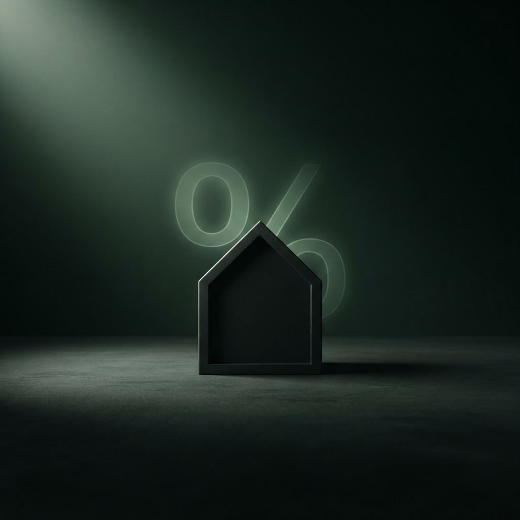 Haus mit Prozentzeichen — Baufinanzierung berechnen