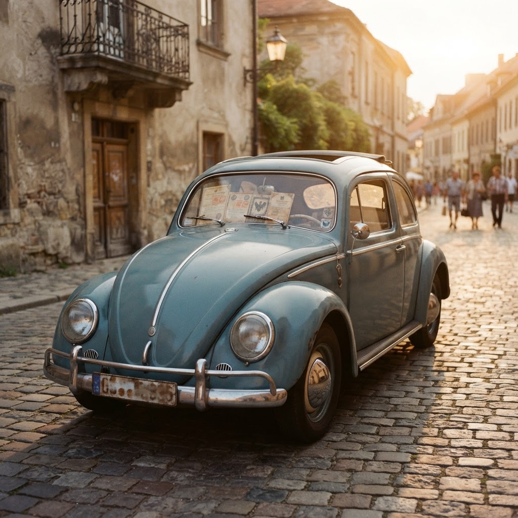Vintage deutsches Automobil der 1950er Jahre auf Kopfsteinpflasterstraße