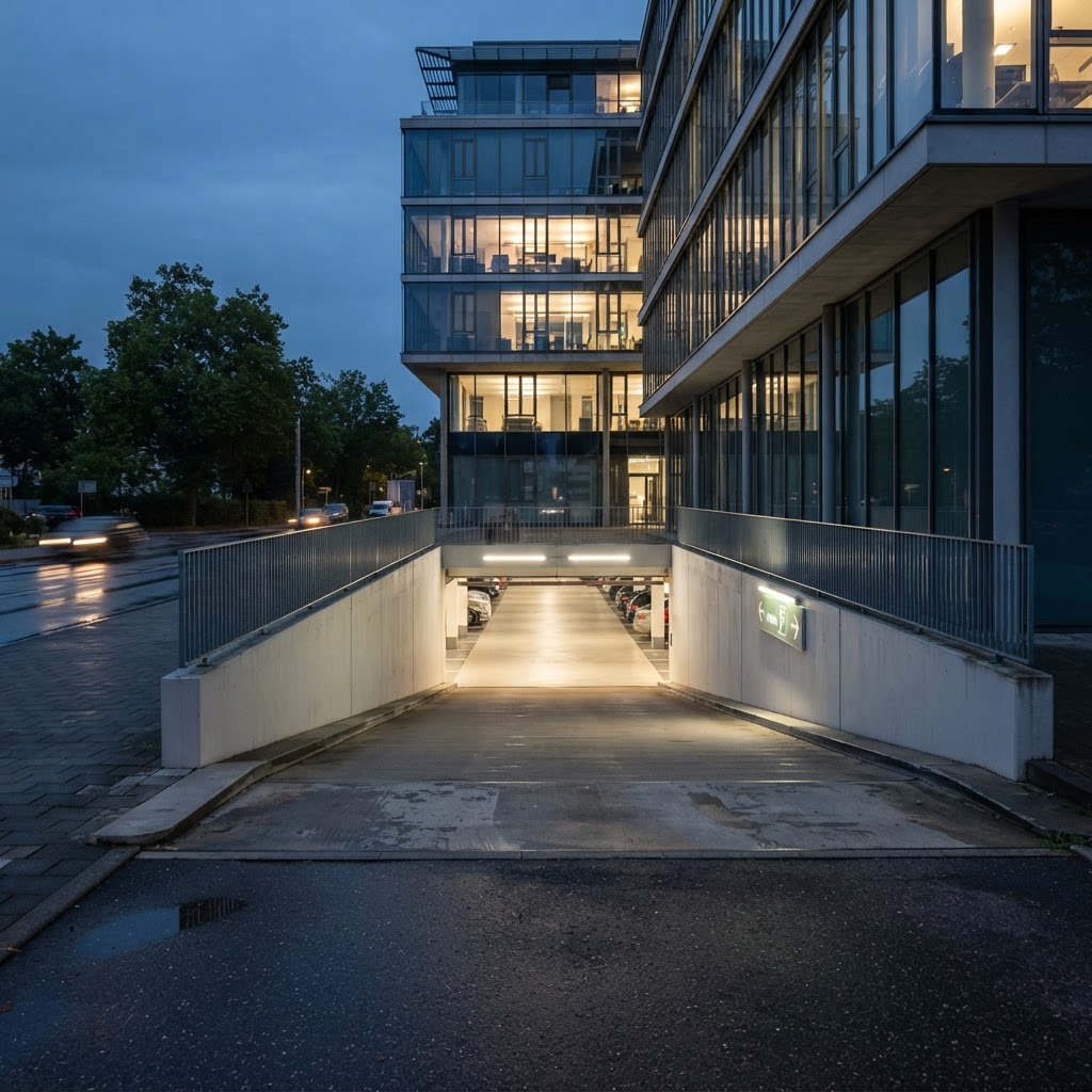 Video: Einfahrt zur Tiefgarage und FLOW-Parkplätze