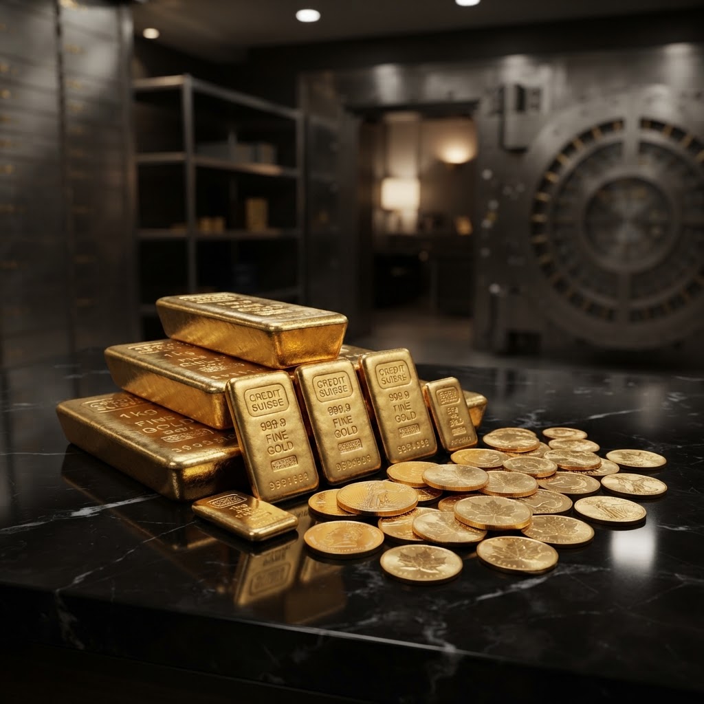 Goldbarren in einem Schweizer Banktresor
