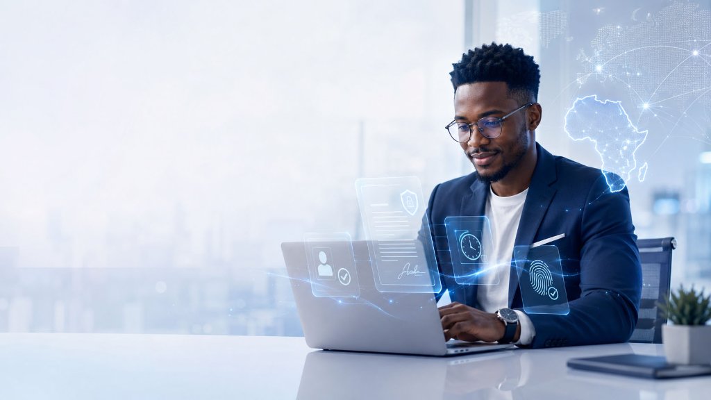 African entrepreneur creating verifiable digital evidence for original work with LutinX