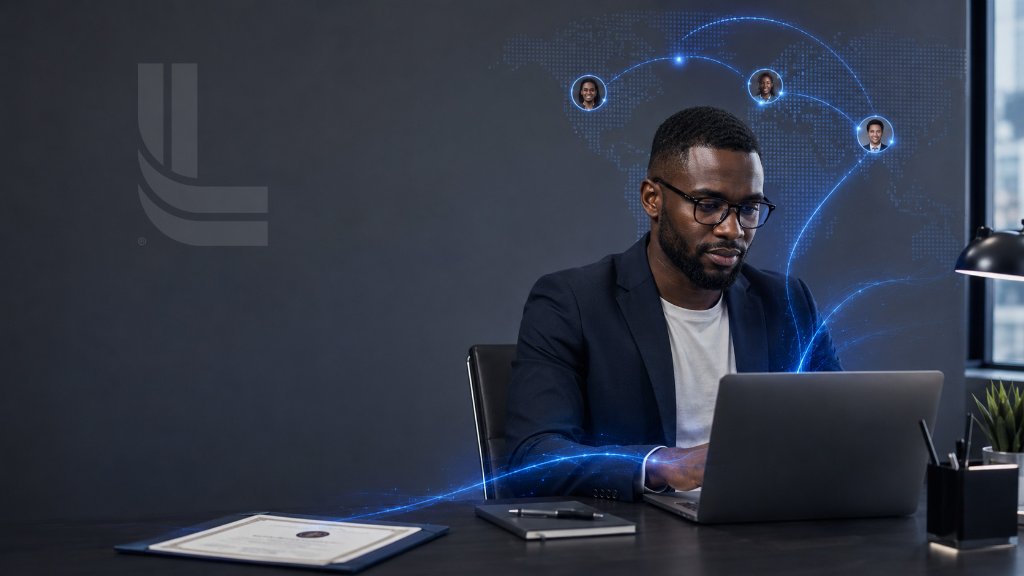African professional managing cross-border work and digital evidence with LutinX Suite