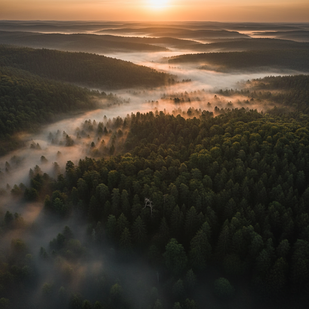 Ancient Bohemian forest at dawn