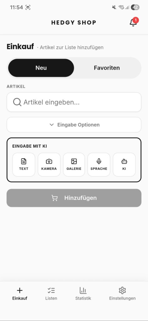 Add Item Screen
