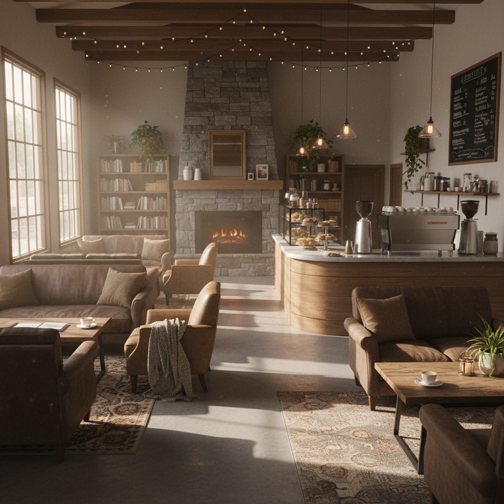Generated image of a café interior with warm light