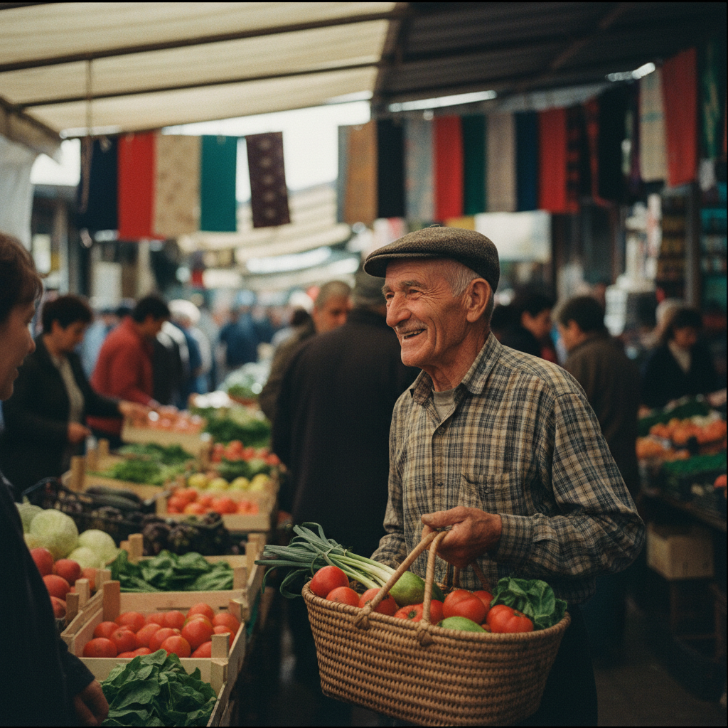 AI-generated market scene with stalls and shoppers